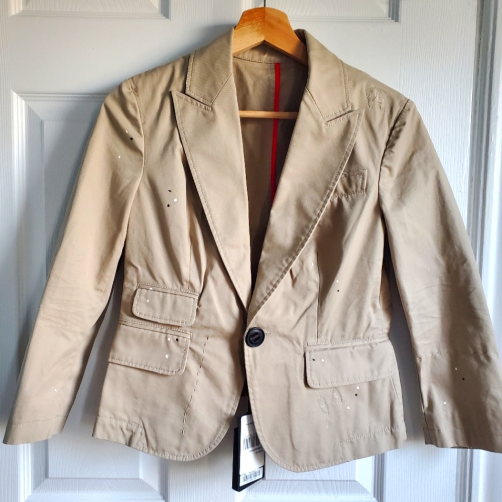 Dsquared2 Womens Cotton Beige Paint Splatter Long Sleeve Jacket Blazer Size 40